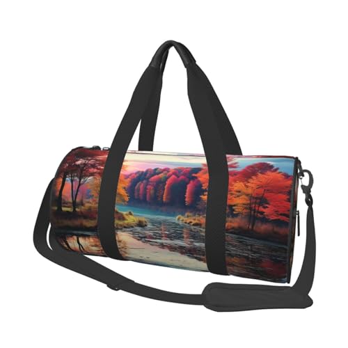 Leichte Reisetasche, Sporttasche für Damen und Herren, faltbar, Handgepäck, Wochenendtasche, Übernachtungstasche, bunte Bäume, See, Fluss, Teich, Segeltuch, Sporttasche für Yoga, Geschäftsreise, von YKEBDFW