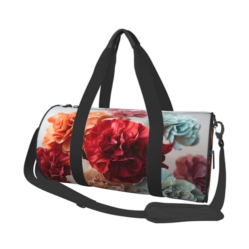 Leichte Reisetasche, Sporttasche für Damen und Herren, faltbar, Handgepäck, Wochenendtasche, Übernachtungstasche, bunte Nelken, Blumen, Leinen, Sporttasche für Yoga, Geschäftsreisen, Schwarz , von YKEBDFW