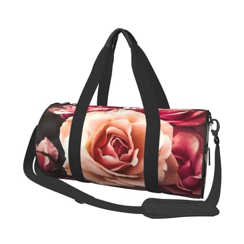 Leichte Reisetasche, Sporttasche für Damen und Herren, faltbar, Handgepäck, Wochenendtasche, Übernachtungstasche, elegante Rosenblüte, Leinen, Sporttasche für Yoga, Geschäftsreise, Schwarz , von YKEBDFW