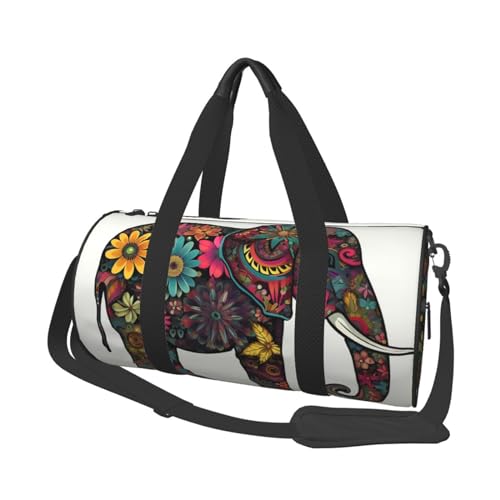 Leichte Reisetasche, Sporttasche für Damen und Herren, faltbar, Handgepäck, Wochenendtasche, Übernachtungstasche, helle Farbe, Blume, Elefant, Leinen, Sporttasche für Yoga, Geschäftsreise, Schwarz , von YKEBDFW