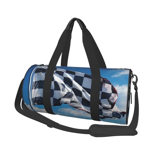 Leichte Reisetasche, Sporttasche für Damen und Herren, faltbar, Handgepäck, Wochenendtasche, Übernachtungstasche, karierte Flagge, Segeltuch, Sporttasche für Yoga, Geschäftsreisen, Schwarz , von YKEBDFW