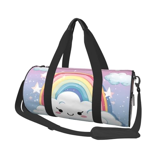 Leichte Reisetasche, Sporttasche für Damen und Herren, faltbar, Handgepäck, Wochenendtasche, Übernachtungstasche, niedlicher Cartoon, lächelnde Wolke, Regenbogen, Leinen, Sporttasche für Yoga, von YKEBDFW