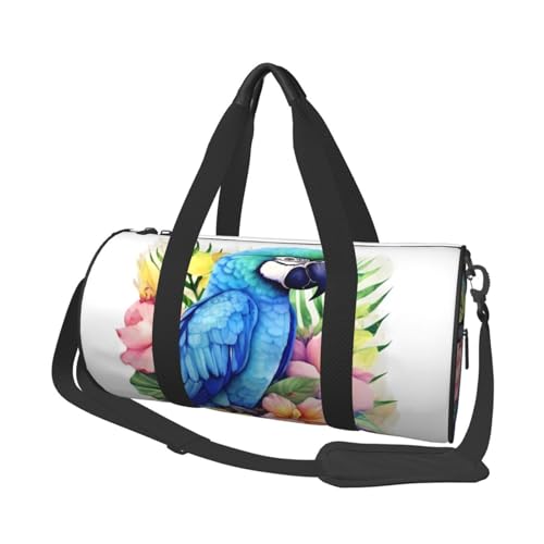 Leichte Reisetasche, Sporttasche für Damen und Herren, faltbar, für Wochenendausflüge, Übernachtungstasche, blauer Papagei in Blumen, Segeltuch, Sporttasche für Yoga, Geschäftsreise, Schwarz , von YKEBDFW