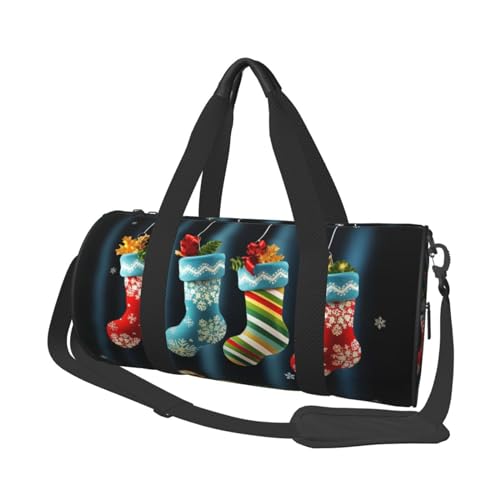 Leichte Reisetasche, Sporttasche für Damen und Herren, faltbar, für Wochenendausflüge, Weihnachtssocken, Weihnachten, Party, Segeltuch, Sporttasche für Yoga, Geschäftsreise, Schwarz , Einheitsgröße von YKEBDFW