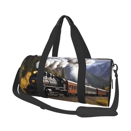 Leichte Reisetasche für Damen und Herren, faltbar, Handgepäck, Wochenendtasche, Übernachtungstasche, Dampflokomotive, Zug, Segeltuch, Sporttasche für Yoga, Geschäftsreise, Schwarz , Einheitsgröße von YKEBDFW