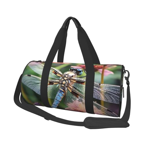 Leichte Reisetasche für Damen und Herren, faltbar, Handgepäck, Wochenendtasche, Übernachtungstasche, Libellen, Insekten, Blumen, Leinen, Sport, Seesack für Yoga, Geschäftsreise, Schwarz , von YKEBDFW