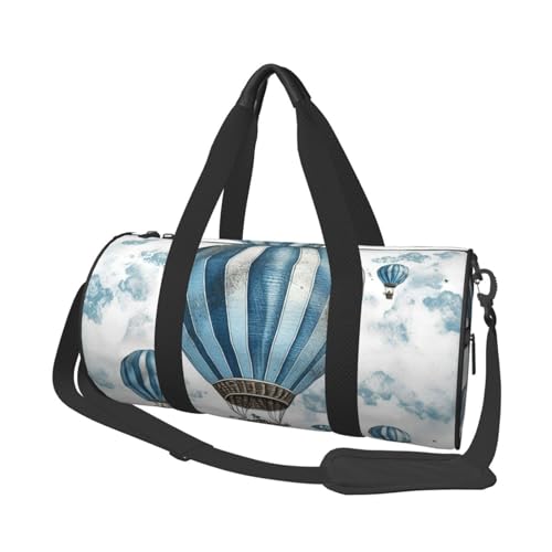 Leichte Reisetasche für Damen und Herren, faltbar, für Wochenendausflüge, Übernachtungstasche, Blau, Heißluftballon, Segeltuch, Sporttasche für Yoga, Geschäftsreise, Schwarz , Einheitsgröße von YKEBDFW