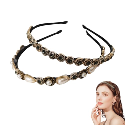 YKEBVPW 2 Stück Vintage-Stirnband für Damen, dekorativer Barock-Renaissance-Kopfschmuck, dünn, mittelalterlich, schöne Stirnbänder für elegante Looks, elegante Perlen-Strass-Kopfbedeckung YKEBVPW 2 Stück Vintage-Stirnband für Damen, dekorativer Barock-Renaissance-Kopfschmuck, dünn, mittelalterlich, schöne Stirnbänder für elegante Looks, elegante Perlen-Strass-Kopfbedeckung von YKEBVPW