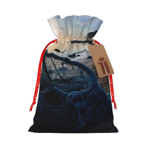 YKJJFVZ Vielseitige Geschenktüten mit Fischernetz-Druck, Weihnachtsgeschenktüten, Jute-Material, Weihnachtsverpackungstüten, Süßigkeitentüten von YKJJFVZ