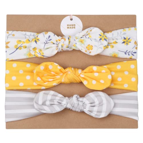 Baby Stirnbänder,Mädchen weich Baumwolle Haarbänder 3 Stück Verknotete Stirnband Turban Säugling Knit Head bands Kinder Kopfband Bogen Headwrap Elastisches Hairband von YKKJ