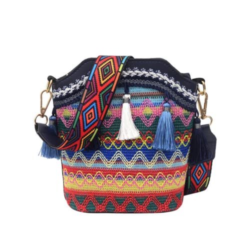 Damen Boho-Tasche,Stickerei Blumen Ethnische Rucksack Crossbody Bag Leinwand Freizeit Vintage Schulrucksack von YKKJ