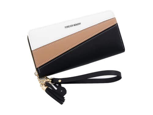 YKKJ Einfache Damen Geldbörse Lange Reißverschluss Geldbörse Leder Farblich Passende Mode Geldbörse Multi-Card Clutch (Farbe wie abgebildet) von YKKJ