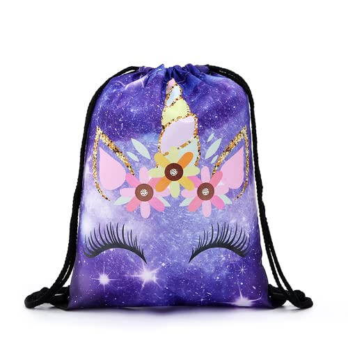 YKKJ Einhorn Kordelzugtasche,Einhorn Kordelzug Rucksack Turnbeutel Gym Sack Beutel 3D Fullprint Rucksack Kordelzug Leinwand Tasche für Jungen Mädchen Gym School Swimming Pool Beach Camping Travel von YKKJ