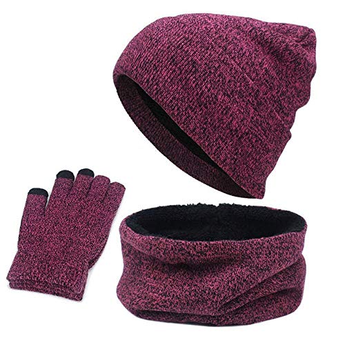 YKKJ Winter-Set mit Mütze, Schal, Handschuhe, gestrickt, 3-in-1, Mütze, Schal-Handschuhe, Touchscreen, für draußen und Alltag, Herren und Damen 。 Handschuhe Schal Mütze Warm von YKKJ