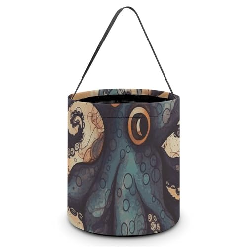 YKLBV [Maße: 20 x 21 x 18 cm (B x L x L); Halloween-Tragetasche, Retro-Oktopus-bedruckte Süßigkeitentüten – wiederverwendbar für Partys und Geschenke von YKLBV