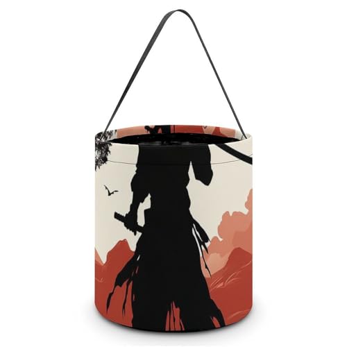 YKLBV [Maße: 20 x 21 x 18 cm (B x L x L] Halloween-Tragetasche, Samurai-bedruckte Süßigkeitentüten – wiederverwendbar für Partys und Geschenke von YKLBV