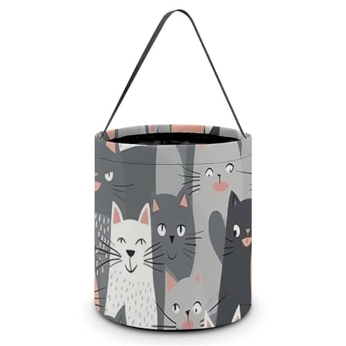 YKLBV [Maße: 20 x 21 x 18 cm (B x L x L] Halloween-Tragetasche, niedliches lustiges graues Katzenmuster, bedruckte Süßigkeitentüten – wiederverwendbar für Partys und Geschenke von YKLBV