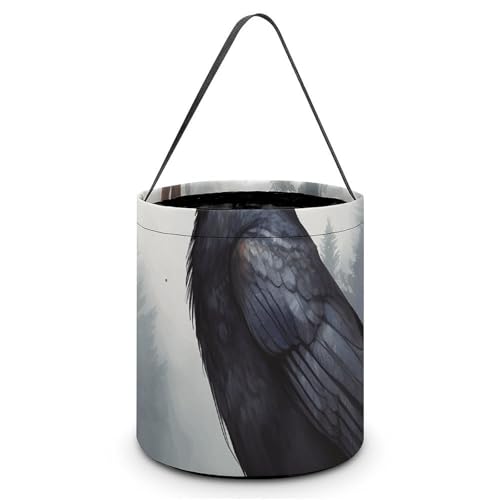 YKLBV [Maße: 20 x 21 x 18 cm (B x L x L] Halloween-Tragetasche, schwarze Krähe bedruckte Süßigkeitentüten – wiederverwendbar für Partys und Geschenke von YKLBV