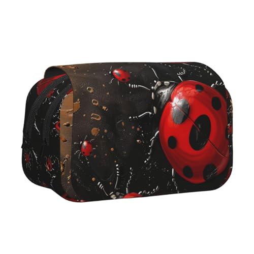 YKLJG Art Ladybug Tracks Druck-Flip-Top-Federmäppchen Stift-Organizer mit 2 Reißverschlussfächern, große Kapazität, Make-up-Taschen für Schule, Reisen und Büro, Kunst-Marienkäfer-Spuren YKLJG Art Ladybug Tracks Druck-Flip-Top-Federmäppchen Stift-Organizer mit 2 Reißverschlussfächern, große Kapazität, Make-up-Taschen für Schule, Reisen und Büro, Kunst-Marienkäfer-Spuren von YKLJG