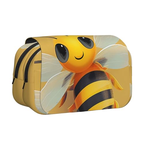 YKLJG Background with Night Butterflie Print Flip-Top Pencil Case Pen Organizer with 2 Zipper Compartments, Large Capacity Makeup Bags for School, Travel & Office, Gelbe niedliche Biene, Einheitsgröße von YKLJG