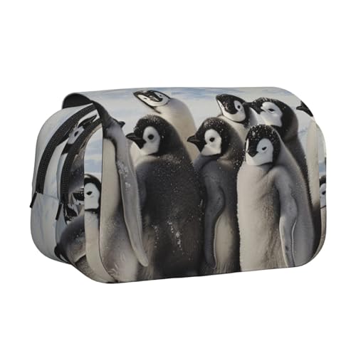 YKLJG Background with Night Butterflie Print Flip-Top Pencil Case Pen Organizer with 2 Zipper Compartments, Large Capacity Makeup Bags for School, Travel & Office, Junge Pinguine mit Schnee von YKLJG