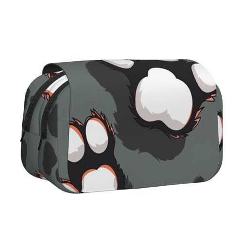 YKLJG Background with Night Butterflie Print Flip-Top Pencil Case Pen Organizer with 2 Zipper Compartments, Large Capacity Makeup Bags for School, Travel & Office, Tier-Fußabdrücke, Einheitsgröße von YKLJG