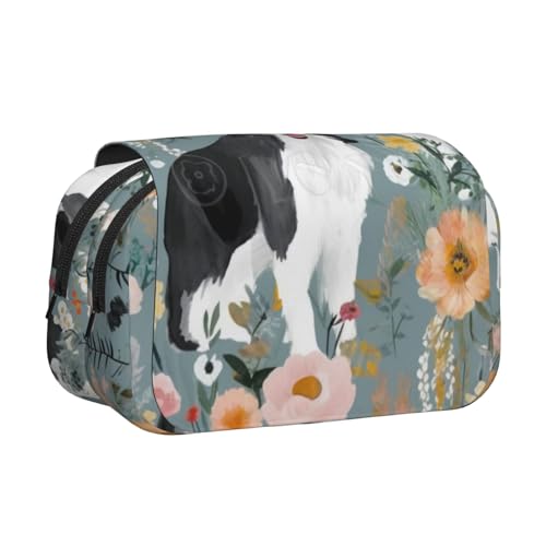 YKLJG Cookies Food Chocolate Chip Biscuits Print Flip-Top Pencil Case Pen Organizer with 2 Zipper Compartments, Large Capacity Makeup Bags for School, Travel & Office, Border Collie Florals von YKLJG