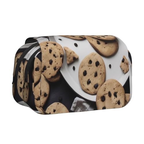 YKLJG Cookies Food Chocolate Chip Biscuits Print Flip-Top Pencil Case Pen Organizer with 2 Zipper Compartments, Large Capacity Makeup Bags for School, Travel & Office, Cookies Food Chocolate Chip von YKLJG