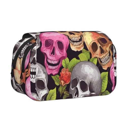 YKLJG Cookies Food Chocolate Chip Biscuits Print Flip-Top Pencil Case Pen Organizer with 2 Zipper Compartments, Large Capacity Makeup Bags for School, Travel & Office, Farbe Totenköpfe, Einheitsgröße von YKLJG