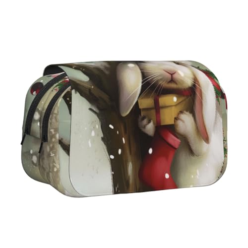 YKLJG Farbenfrohes Federmäppchen mit Cupcake-Aufdruck, mit 2 Reißverschlussfächern, große Kapazität, Make-up-Taschen für Schule, Reisen und Büro, Weihnachts-Hase, Einheitsgröße, Schulranzen von YKLJG