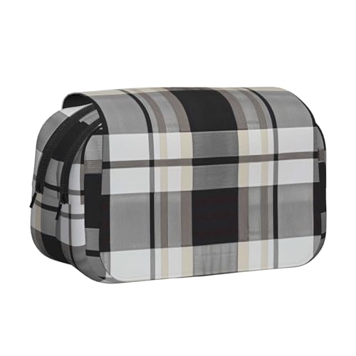 YKLJG Federmäppchen, Motiv: Schlangenhaut-Kunstdruck, Flip-Top, Stift-Organizer mit 2 Reißverschlussfächern, große Kapazität, Make-up-Taschen für Schule, Reisen und Büro, Grau karierte Linien von YKLJG