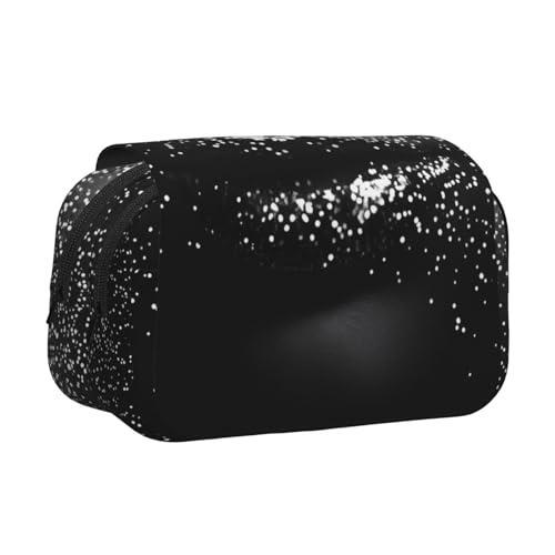 YKLJG Federmäppchen mit Flaschenmuschel-Druck, Flip-Top, Stift-Organizer mit 2 Reißverschlussfächern, große Kapazität, Make-up-Taschen für Schule, Reisen und Büro, Schwarz-weißer Glitzer von YKLJG