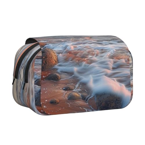 YKLJG Federmäppchen mit Lotusblumen-Druck, Flip-Top, Stift-Organizer mit 2 Reißverschlussfächern, große Kapazität, Make-up-Taschen für Schule, Reisen und Büro, Strand Maui Hawaii Sonnenuntergang Meer von YKLJG