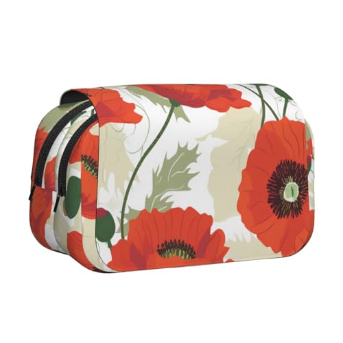 YKLJG Federmäppchen mit Mops-Aufdruck, Flip-Top, Stift-Organizer mit 2 Reißverschlussfächern, große Kapazität, Make-up-Taschen für Schule, Reisen und Büro, Blumenmuster, Einheitsgröße, Schulranzen von YKLJG