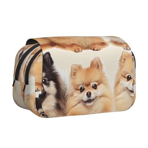 YKLJG Federmäppchen mit rotem Kirschen-Druck, Flip-Top, Stift-Organizer mit 2 Reißverschlussfächern, große Kapazität, Make-up-Taschen für Schule, Reisen und Büro, Zwergspitz-Muster, Einheitsgröße von YKLJG