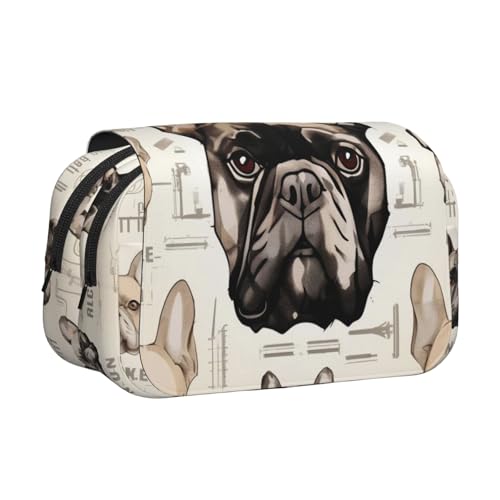 YKLJG Federmäppchen mit schönem Husky-Aufdruck, Flip-Top, Stift-Organizer mit 2 Reißverschlussfächern, große Kapazität, Make-up-Taschen für Schule, Reisen und Büro, I Love Französische Bulldogge von YKLJG