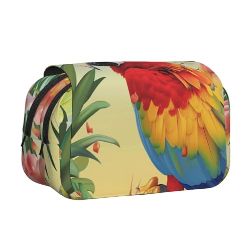 YKLJG Federmäppchen mit weißem Marmor-Roségold-Druck, Flip-Top-Federmäppchen, Stift-Organizer mit 2 Reißverschlussfächern, große Kapazität, Make-up-Taschen für Schule, Reisen und Büro, Papagei, Ananas von YKLJG