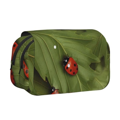 YKLJG Frohe Weihnachten Kunstdruck-Flip-Top Federmäppchen Stift-Organizer mit 2 Reißverschlussfächern, große Kapazität Make-up-Taschen für Schule, Reisen & Büro, Blätter und Marienkäfer, Einheitsgröße von YKLJG