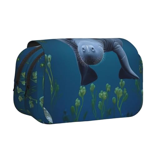 YKLJG Frohe Weihnachten Kunstdruck-Flip-Top Federmäppchen Stift-Organizer mit 2 Reißverschlussfächern, große Kapazität Make-up-Taschen für Schule, Reisen & Büro, Cartoon-Tiere, Einheitsgröße von YKLJG