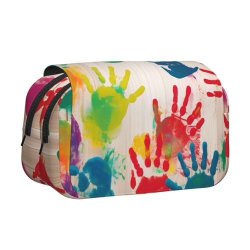 YKLJG Frohe Weihnachten Kunstdruck-Flip-Top Federmäppchen Stift-Organizer mit 2 Reißverschlussfächern, große Kapazität Make-up-Taschen für Schule, Reisen & Büro, Handabdruck für Kinder., Einheitsgröße von YKLJG