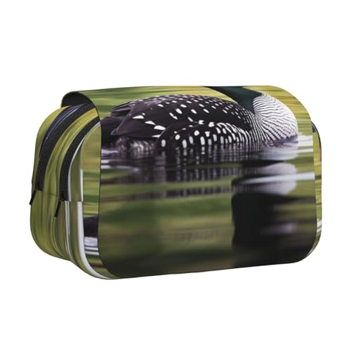 YKLJG Frohe Weihnachten Kunstdruck-Flip-Top Federmäppchen Stift-Organizer mit 2 Reißverschlussfächern, große Kapazität Make-up-Taschen für Schule, Reisen & Büro, Loon Nature Bird, Einheitsgröße von YKLJG