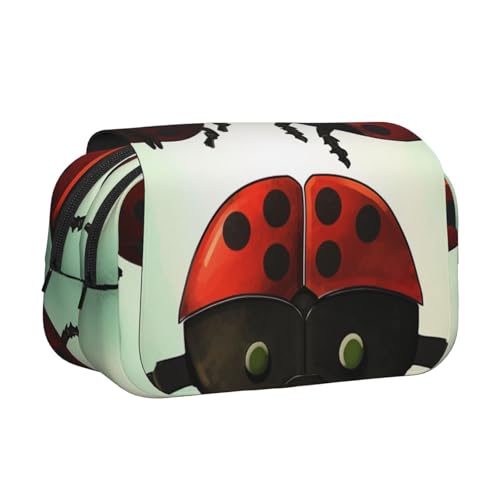 YKLJG Frohe Weihnachten Kunstdruck-Flip-Top Federmäppchen Stift-Organizer mit 2 Reißverschlussfächern, große Kapazität Make-up-Taschen für Schule, Reisen & Büro, Marienkäfer-Cartoon, Einheitsgröße von YKLJG