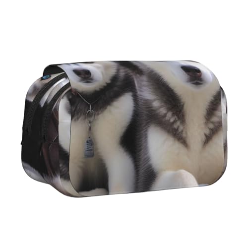 YKLJG Frohe Weihnachten Kunstdruck-Flip-Top Federmäppchen Stift-Organizer mit 2 Reißverschlussfächern, große Kapazität Make-up-Taschen für Schule, Reisen & Büro, Schöne Husky., Einheitsgröße von YKLJG