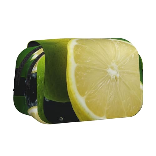 YKLJG Frohe Weihnachten Kunstdruck-Flip-Top Federmäppchen Stift-Organizer mit 2 Reißverschlussfächern, große Kapazität Make-up-Taschen für Schule, Reisen & Büro, Zitronenfrucht, Einheitsgröße von YKLJG