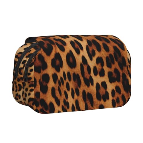 YKLJG Frohe Weihnachten Kunstdruck-Flip-Top Federmäppchen Stift-Organizer mit 2 Reißverschlussfächern, große Kapazität Make-up-Taschen für Schule, Reisen & Büro, leopardenmuster, Einheitsgröße von YKLJG