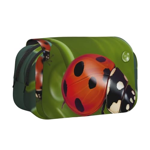 YKLJG Frohe Weihnachten Kunstdruck-Flip-Top Federmäppchen Stift-Organizer mit 2 Reißverschlussfächern, große Kapazität Make-up-Taschen für Schule, Reisen & Büro, marienkäfer, Einheitsgröße von YKLJG