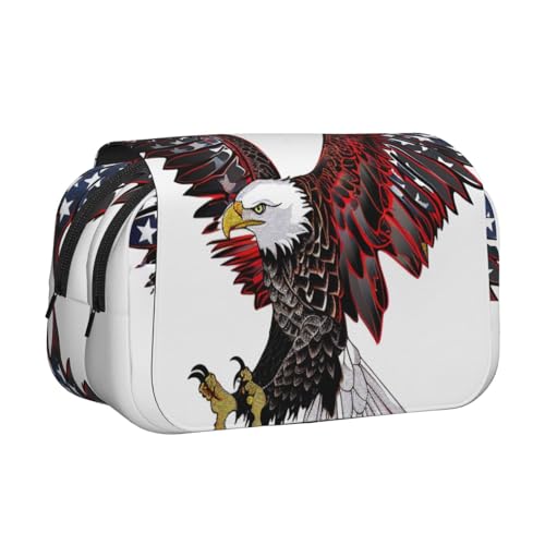 YKLJG Gestreifte Flagge und Hirsch Druck Flip-Top Federmäppchen Stift-Organizer mit 2 Reißverschlussfächern Große Kapazität Make-up-Taschen für Schule, Reisen & Büro, Adler- und Streifen-Flagge von YKLJG