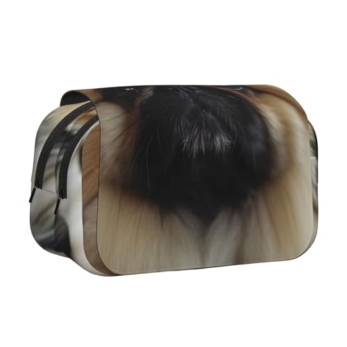 YKLJG Hawaii Beach Hibiskus Print Flip-Top Federmäppchen Stift-Organizer mit 2 Reißverschlussfächern Große Kapazität Make-up-Taschen für Schule, Reisen & Büro, Niedlicher Pekinese, Einheitsgröße von YKLJG