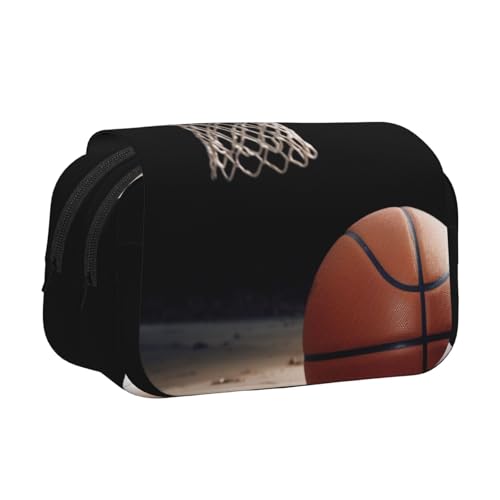 YKLJG Hawaii Beach Hibiskus Print Flip-Top Federmäppchen Stift-Organizer mit 2 Reißverschlussfächern Große Kapazität Make-up-Taschen für Schule, Reisen & Büro, Sport-Basketball, Einheitsgröße von YKLJG