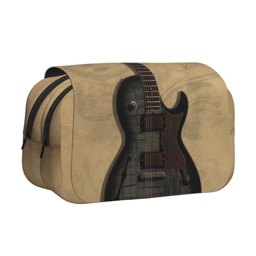 YKLJG Hawaii Beach Hibiskus Print Flip-Top Federmäppchen Stift-Organizer mit 2 Reißverschlussfächern Große Kapazität Make-up-Taschen für Schule, Reisen & Büro, Vintage-Musikgitarre, Einheitsgröße von YKLJG